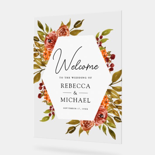 Rustic Burnt Orange Floral Wedding Welcome Acrylschild (Winkel)