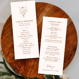 Rustic Burnt Orange Simple Boho Wedding Programm