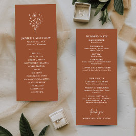 Rustic Burnt Orange Simple Boho Wedding Programm