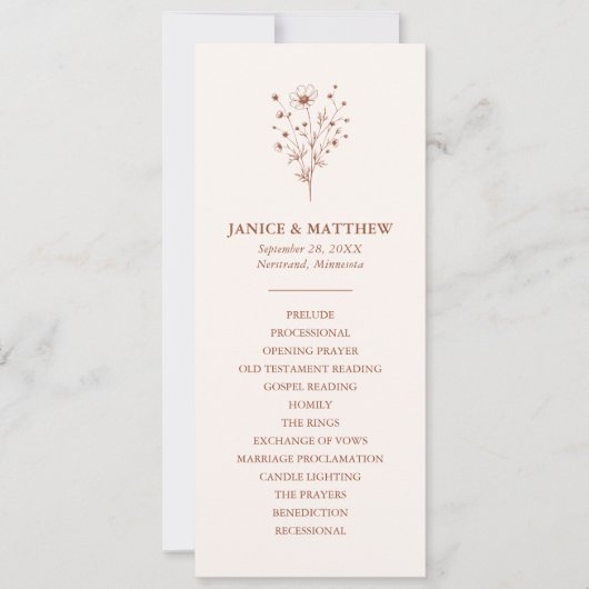 Rustic Burnt Orange Simple Boho Wedding Programm (Vorderseite)