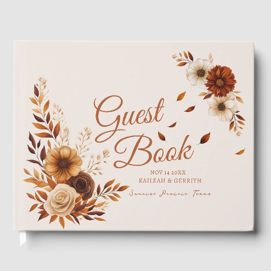 Rustic Burnt Sienna Beige Fall Leaves Wedding Gästebuch (Vorderseite)