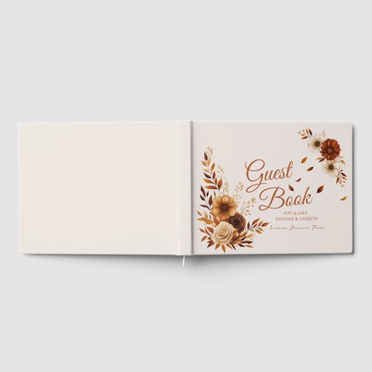 Rustic Burnt Sienna Beige Fall Leaves Wedding Gästebuch (Voll)