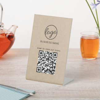 Rustic Business Logo Restaurant Menu QR Code Sockelschild