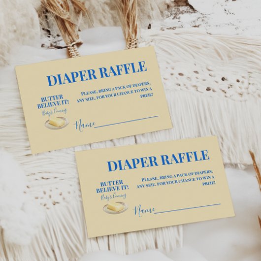 Rustic Butter Yellow Blu Baby Shower Diaper Raffle Begleitkarte