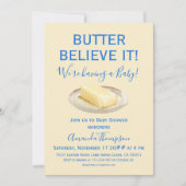 Rustic Butter Yellow Blue Boy Baby Shower Einladung (Vorderseite)