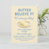 Rustic Butter Yellow Blue Boy Baby Shower Einladung (Stehend Vorderseite)