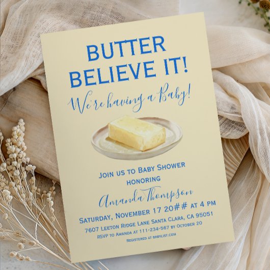 Rustic Butter Yellow Blue Boy Baby Shower Einladung