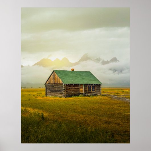 Rustic Cabin at Sunrise – Grand Teton National Par Poster (Vorne)