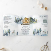 Rustic Cabin Lodge Mountain Forest QR Code Hochzei Dreifach Gefaltete Einladung (Innenseite)