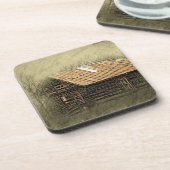 Rustic Cabin Vintage Weathered Postcard Getränkeuntersetzer (Linke Seite)