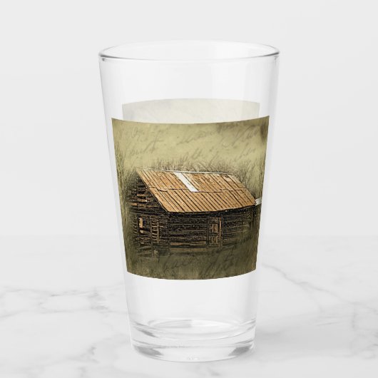 Rustic Cabin Vintage Weathered Postcard Glas (Vorderseite)