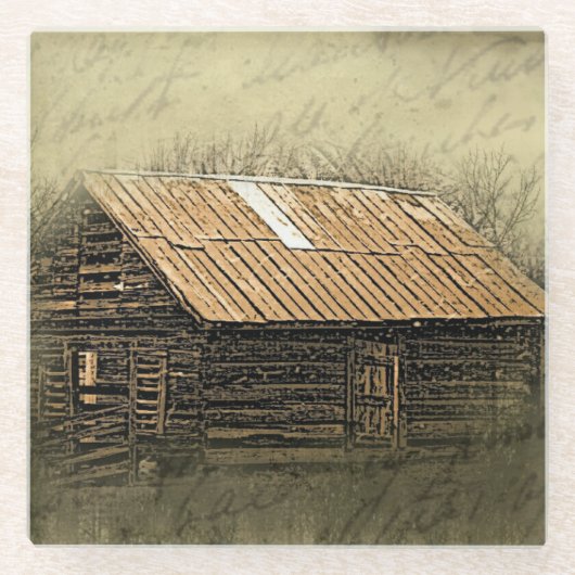 Rustic Cabin Vintage Weathered Postcard Glasuntersetzer (Vorderseite)