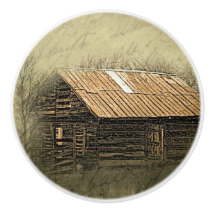 Rustic Cabin Vintage Weathered Postcard Keramikknauf