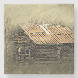 Rustic Cabin Vintage Weathered Postcard Steinuntersetzer