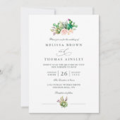 Rustic Cactus Rose Elegant Modern QR Code Wedding Einladung (Vorderseite)