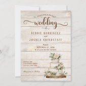 Rustic Cake on Wood Wedding Invitation Einladung (Vorderseite)