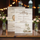Rustic Cake on Wood Wedding Invitation Einladung