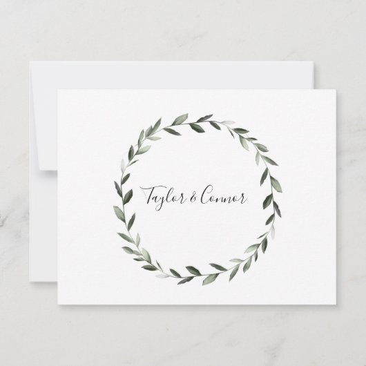 Rustic Calligraphy Sprig Wreath Wedding Vielen Dan Dankeskarte (Rückseite)