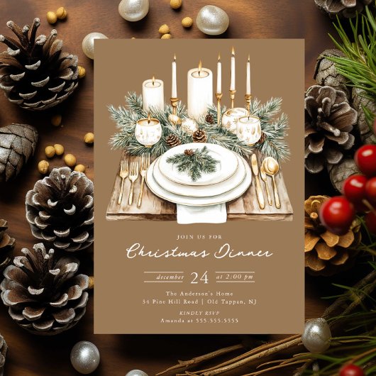 Rustic Candlelight Christmas Dinner Invite Einladung