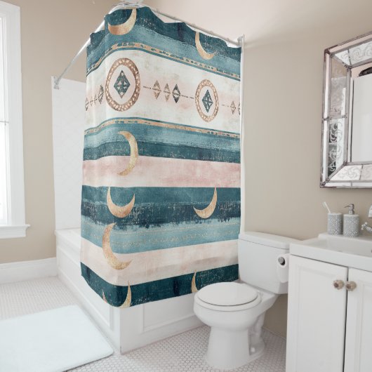 Rustic Celestial Stripe Moon Sun Earthy (10) Duschvorhang (Beispiel)
