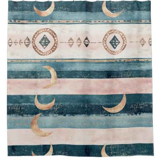 Rustic Celestial Stripe Moon Sun Earthy (10) Duschvorhang (Vorderseite)