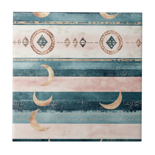 Rustic Celestial Stripe Moon Sun Earthy (10) Fliese (Vorderseite)