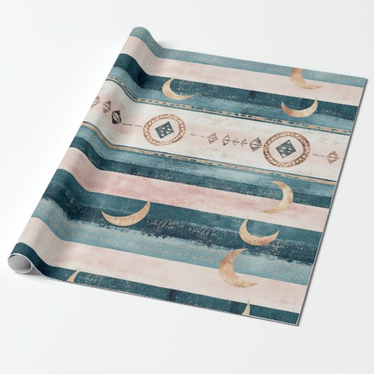 Rustic Celestial Stripe Moon Sun Earthy (10) Geschenkpapier (Ungerollt)