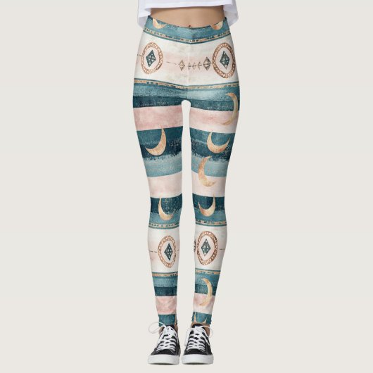Rustic Celestial Stripe Moon Sun Earthy (10) Leggings (Vorderseite)