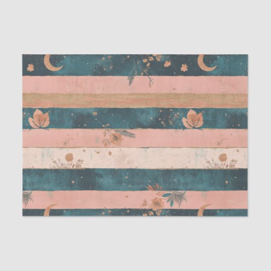 Rustic Celestial Stripe Moon Sun Earthy (6) Seidenpapier (Vorderseite)