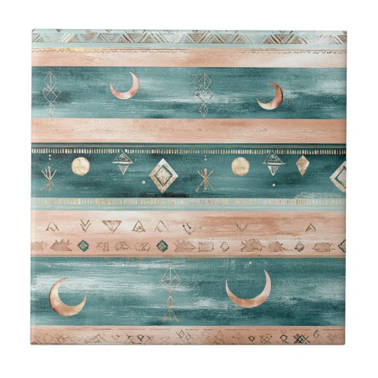 Rustic Celestial Stripe Moon Sun Earthy (9) Fliese (Vorderseite)