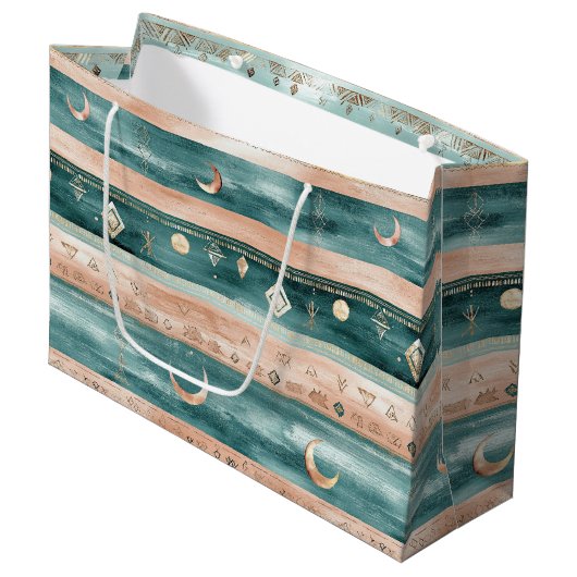 Rustic Celestial Stripe Moon Sun Earthy (9) Große Geschenktüte (Vorderseite Schrägansicht)