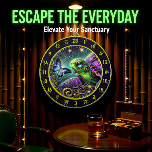 Rustic Celestial Turtle Butterfly Lodge Art Dartscheibe