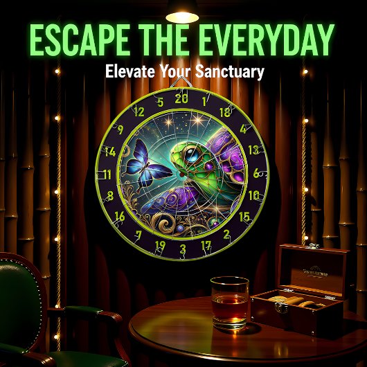 Rustic Celestial Turtle Butterfly Lodge Art Dartscheibe