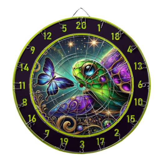 Rustic Celestial Turtle Butterfly Lodge Art Dartscheibe (vorne)