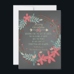 Rustic Chalkboard Christian Christmas Card Feiertagskarte<br><div class="desc">Rustic pink and teal blue rustic wreath Christian chalkboard Christmas card. This country Christian Christmas flat chalkboard Christmas card is easily customized with your details.</div>