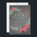 Rustic Chalkboard Christian Christmas Card Feiertagskarte<br><div class="desc">Rustic pink and teal blue rustic wreath Christian chalkboard Christmas card. This country Christian Christmas flat chalkboard Christmas card is easily customized with your details.</div>