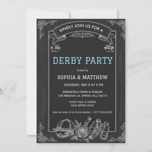 Rustic Chalkboard Derby Party Invitation Einladung (Vorderseite)