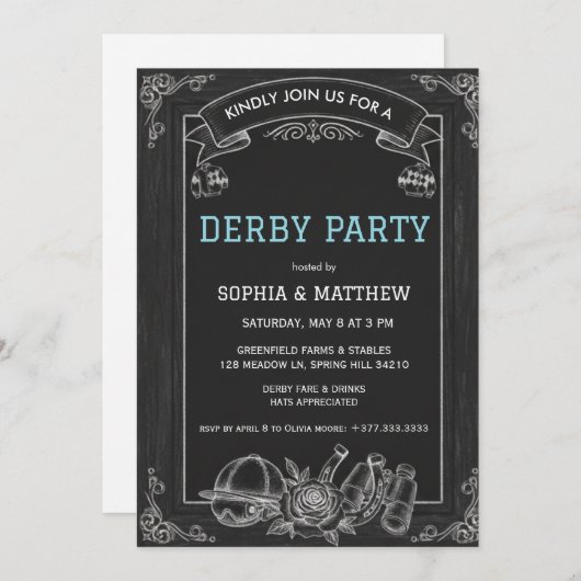 Rustic Chalkboard Derby Party Invitation Einladung (Vorne/Hinten)