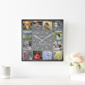 Rustic chalkboard Family Foto monogram Leimbild Quadratische Wanduhr (Zuhause)