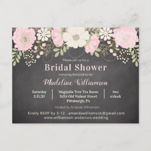 Rustic Chalkboard Flowers Bridal Shower Invitation Postkarte