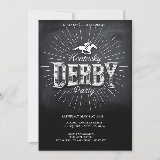 Rustic Chalkboard Kentucky Derby Party Invitation Einladung (Vorderseite)