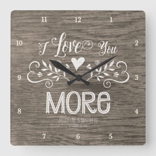 Rustic Chalkboard Leaf Heart Script Typography Quadratische Wanduhr (Vorderseite)