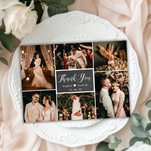 Rustic Chalkboard Multi Photo Collage Wedding  Dankeskarte