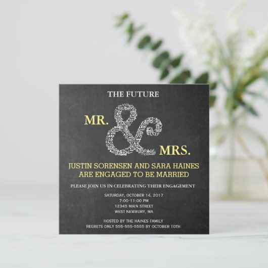 Rustic Chalkboard Verlobung Probe Einladung (Stehend Vorderseite)