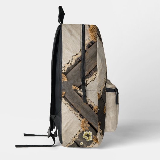 Rustic Charm Burlap & Lace Barn Wood QR Code Bedruckter Rucksack (Links)