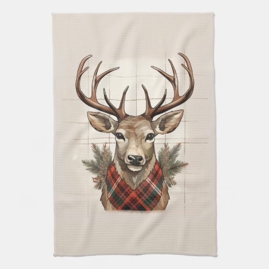 Rustic Charm Farmhouse Treasures with Plaid Deer Geschirrtuch (Vertikal)