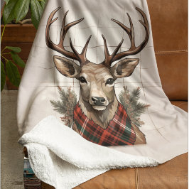 Rustic Charm Farmhouse Treasures with Plaid Deer Sherpadecke