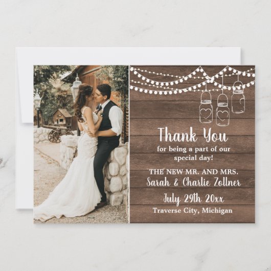 Rustic Charm Mason Jar String Lights Wedding Danke (Vorderseite)