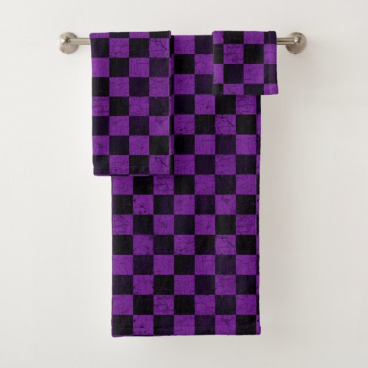 Rustic Checks, Purple and Black Badhandtuch Set (Insitu)
