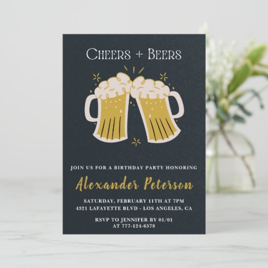Rustic Cheers Beers Chalkboard Männer 41. Geburtst Einladung (Stehend Vorderseite)